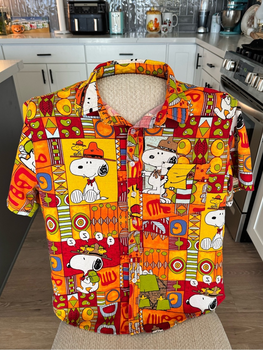 Upcycled Vintage 70’s Adventure Snoopy Vibrant Button Down Shirt